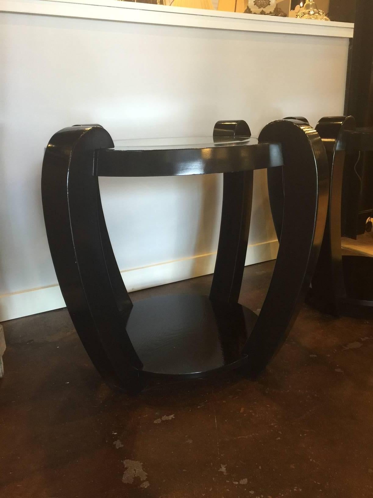 Pair of Lacquered Deco Style Side Tables In Excellent Condition For Sale In Raleigh, NC
