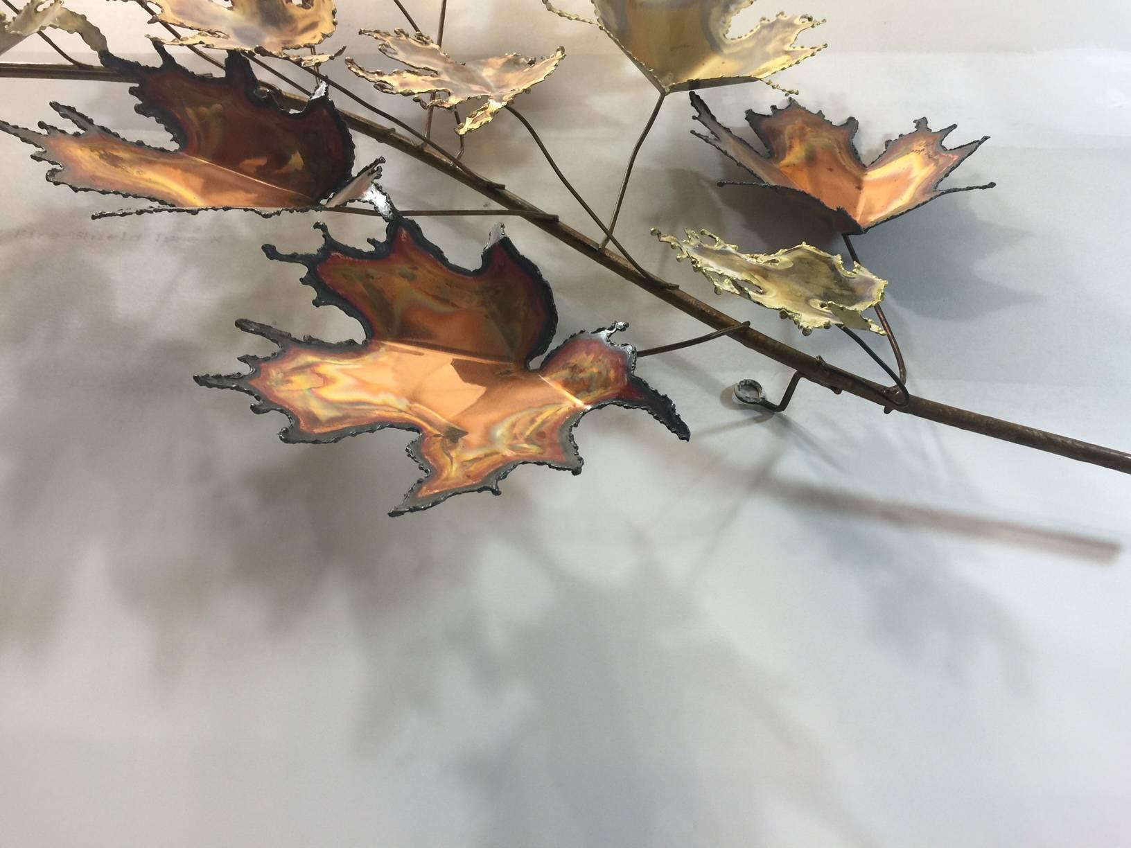 American Curtis Jere Brass and Copper Maple Leaf Wall Sculpture For Sale