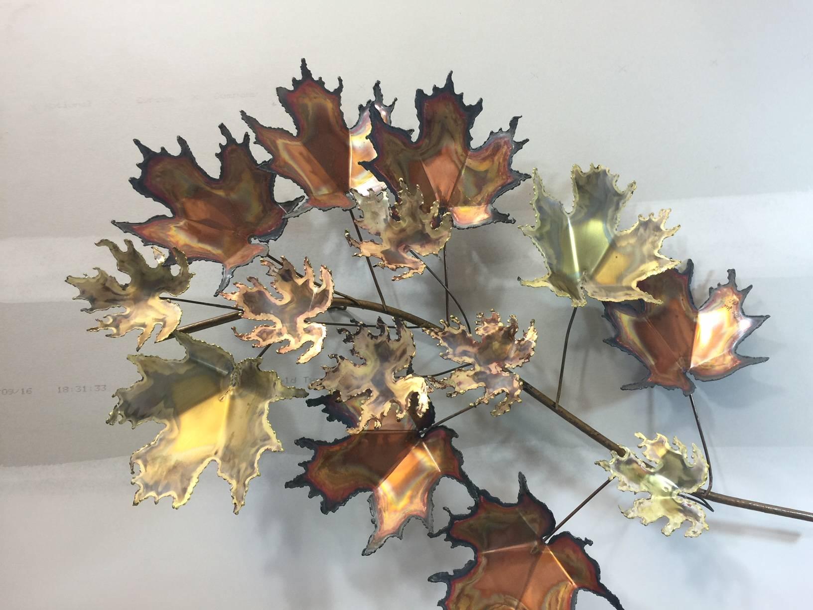 Welded Curtis Jere Brass and Copper Maple Leaf Wall Sculpture For Sale