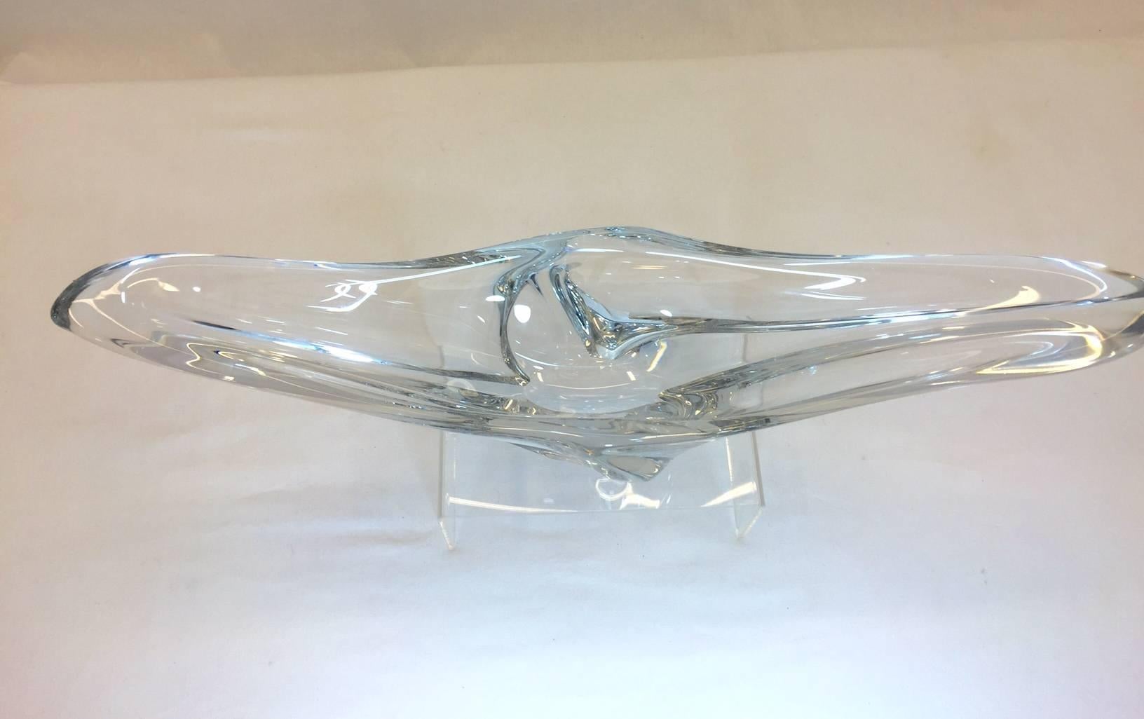 This is our second listing of a Daum, France centerpiece bowl, slightly larger than our other listing. The piece is very thick and heavy and very sculptural with an Art Deco feel. It is magnificent and is signed in etching, as are all the Daum