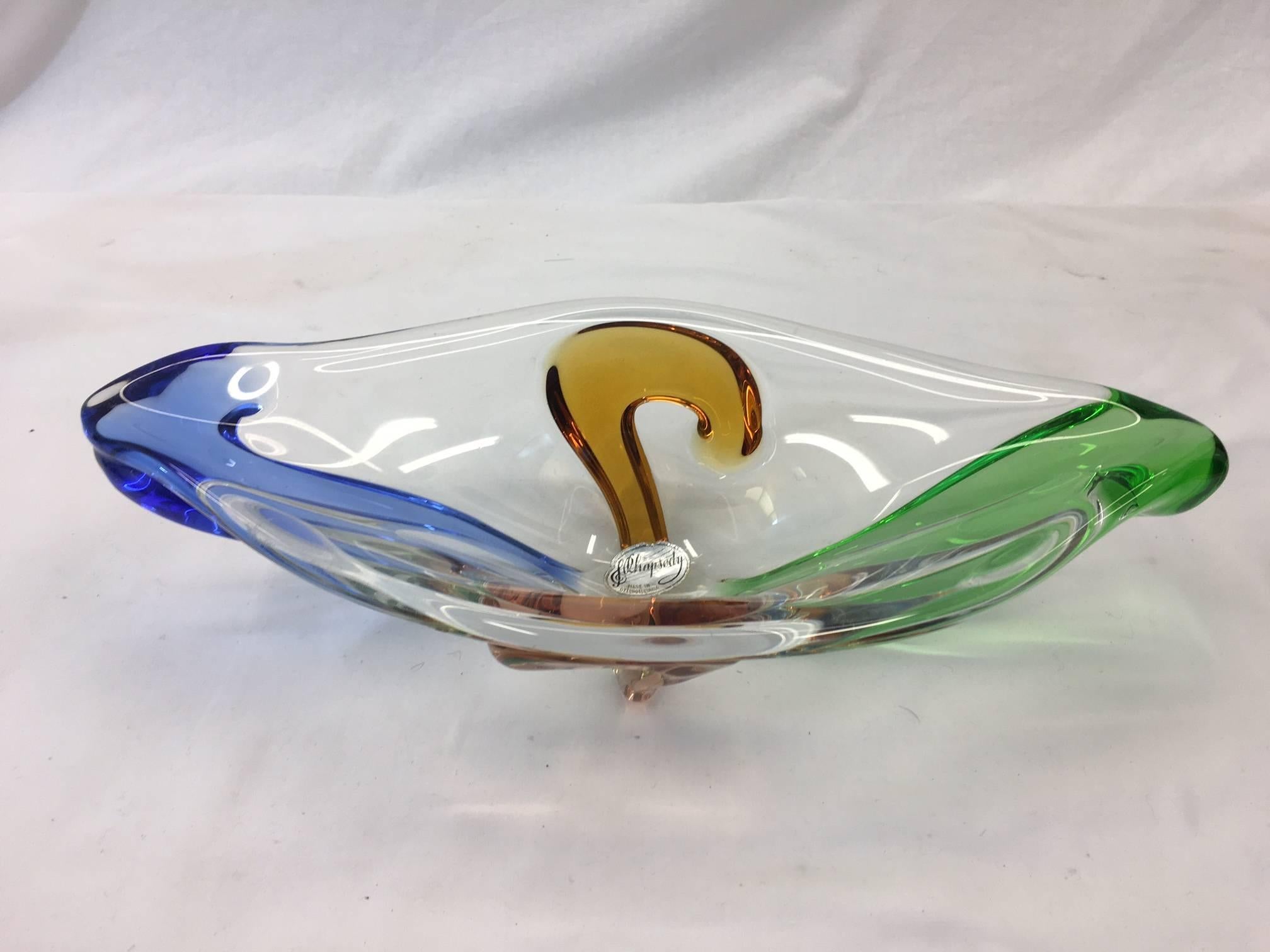 This beautiful centerpiece bowl is a Mstisov Czech Glass Rhapsody Bowl by Frantisek Zemek.  Made by Mstiov glassworks and designed by Zemek in the 1950's, this piece is part of his Rhapsody collection.  This piece is in excellent condition. 