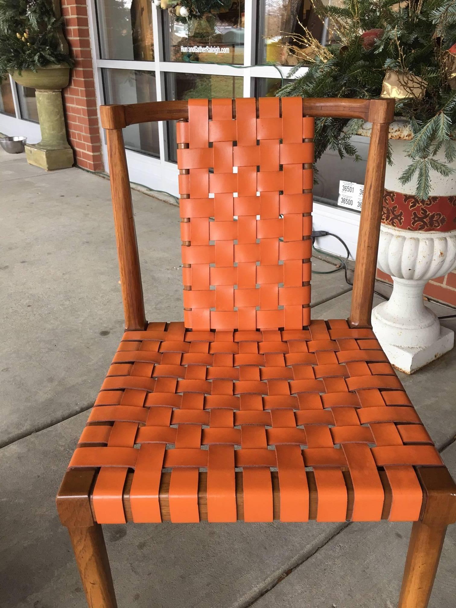 Set of Six Leather Strap Dining Chairs by Tomlinson In Excellent Condition In Raleigh, NC
