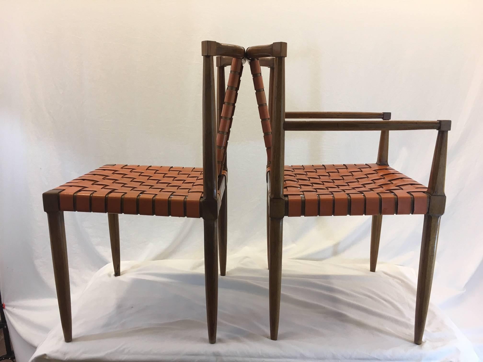 Mid-Century Modern Set of Six Leather Strap Dining Chairs by Tomlinson