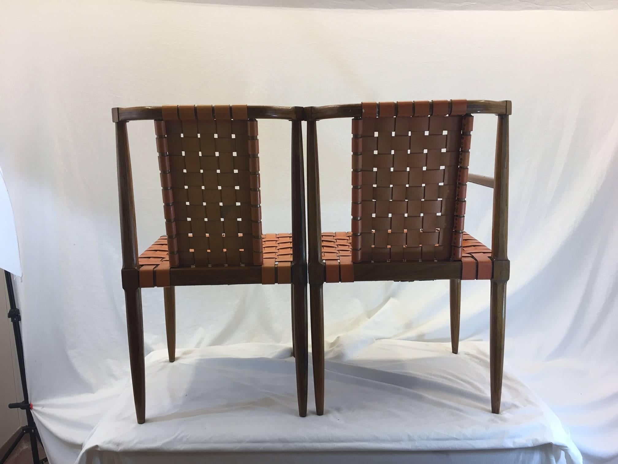 American Set of Six Leather Strap Dining Chairs by Tomlinson