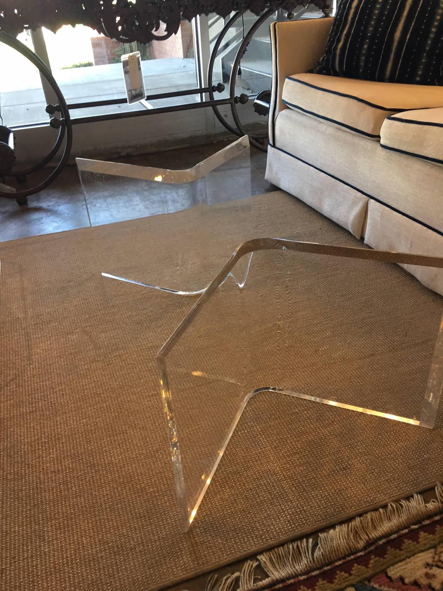 Lucite and Glass Modern Coffee Table For Sale 1