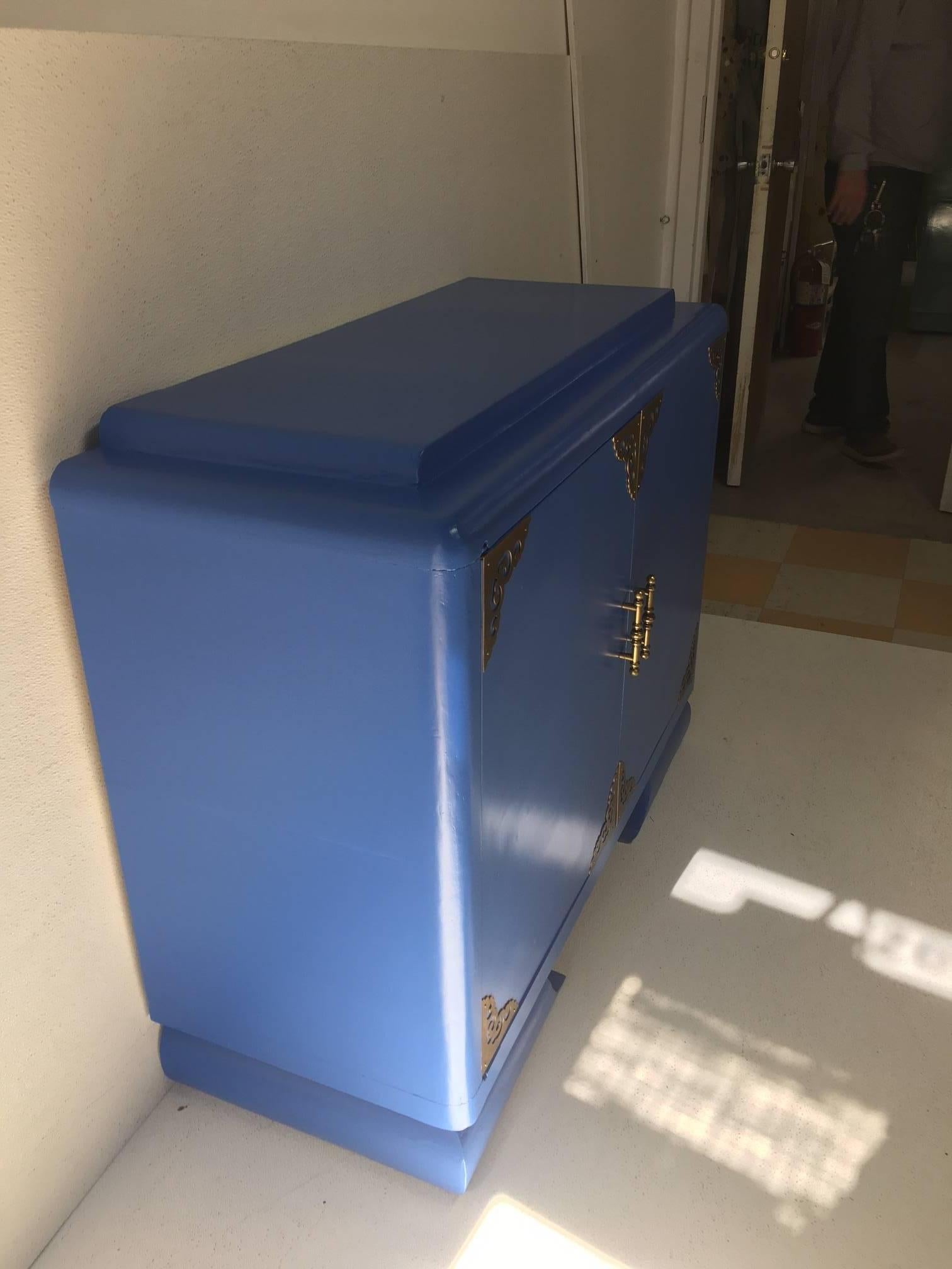 Lacquered Athens Blue Vintage Asian Cabinet For Sale