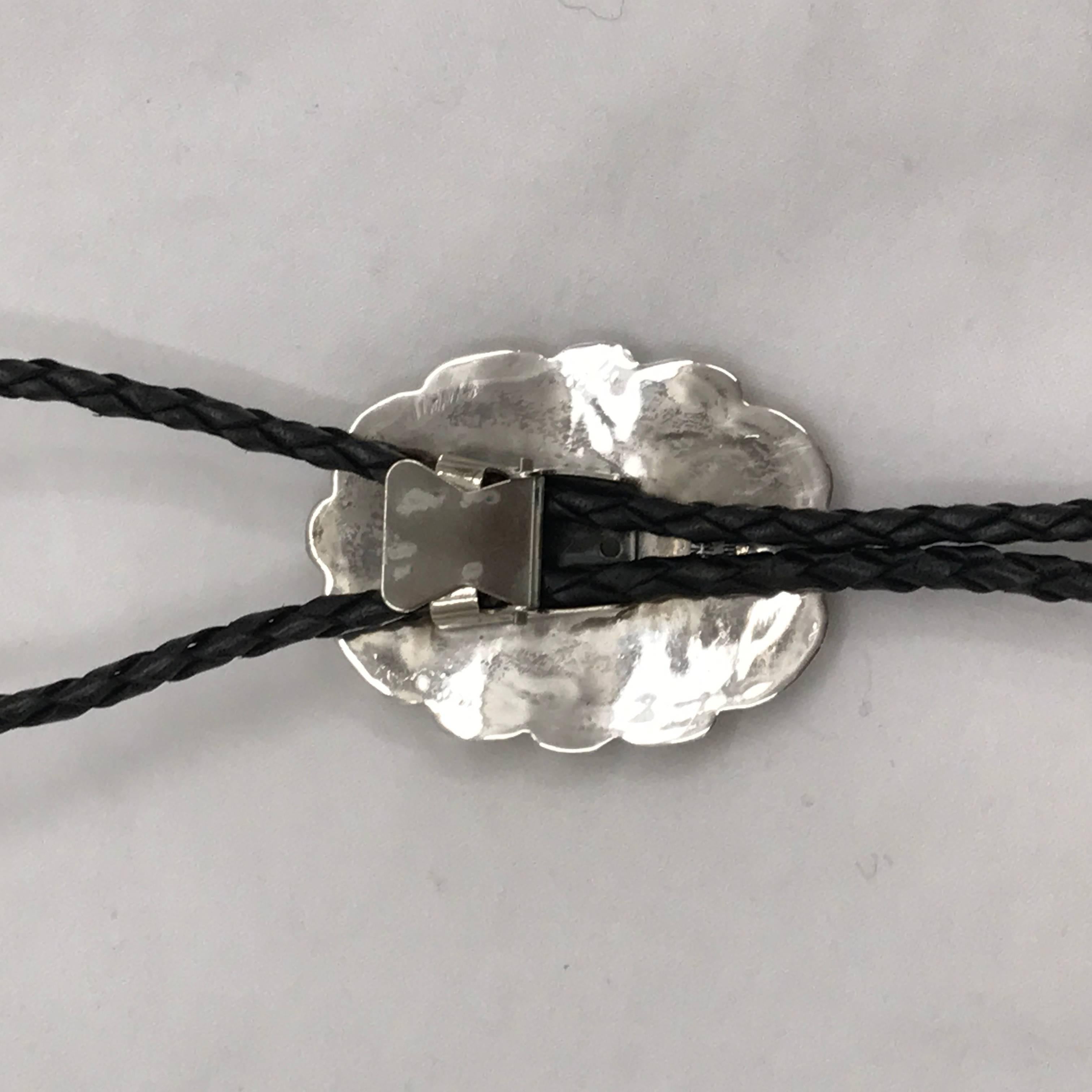 American Rare Avina Q Zuni Sterling and Turquoise Bolo Tie For Sale