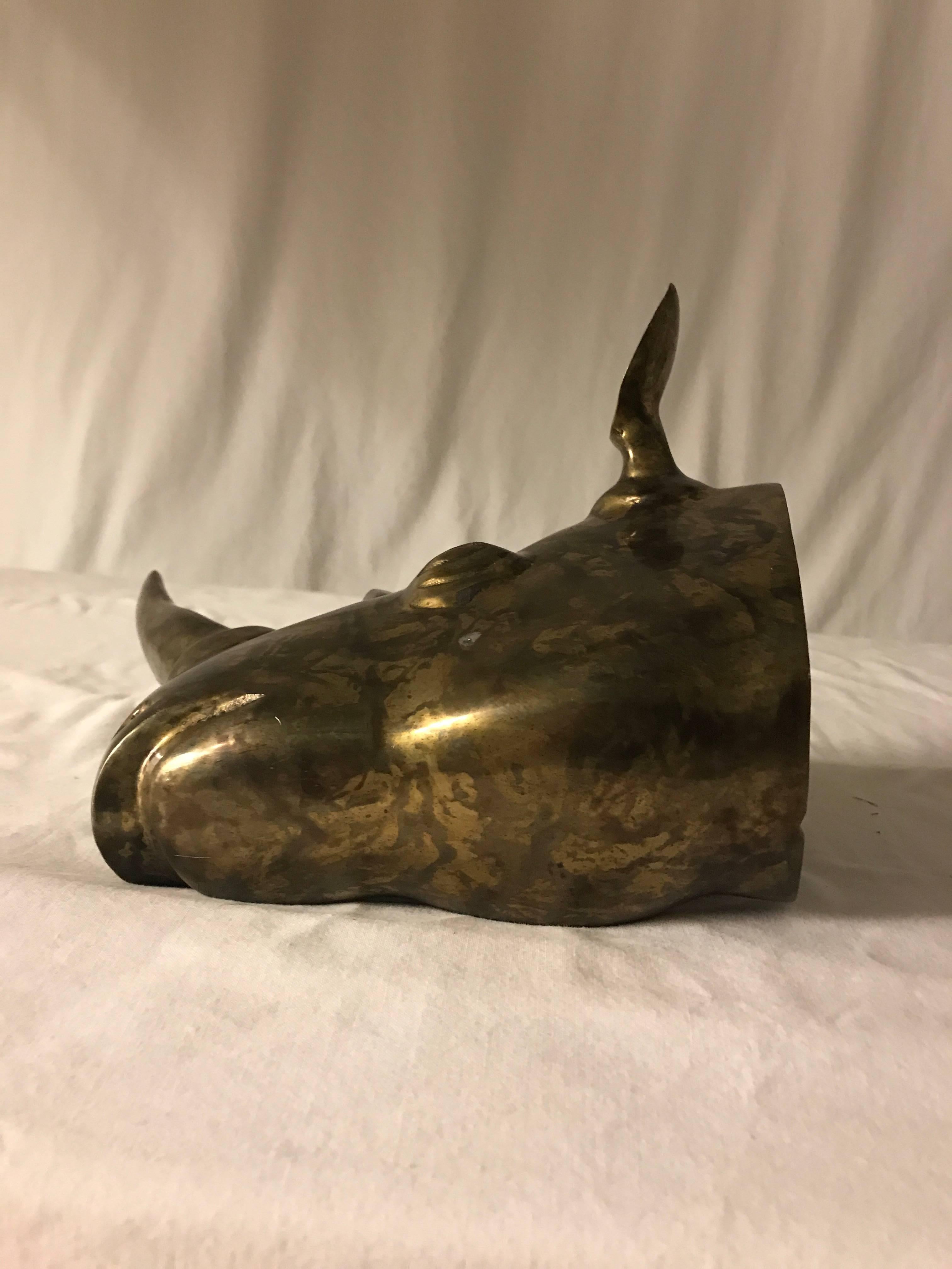 Indian Brass Mid-Century Drexel Heritage Hanging Rhino Trophy