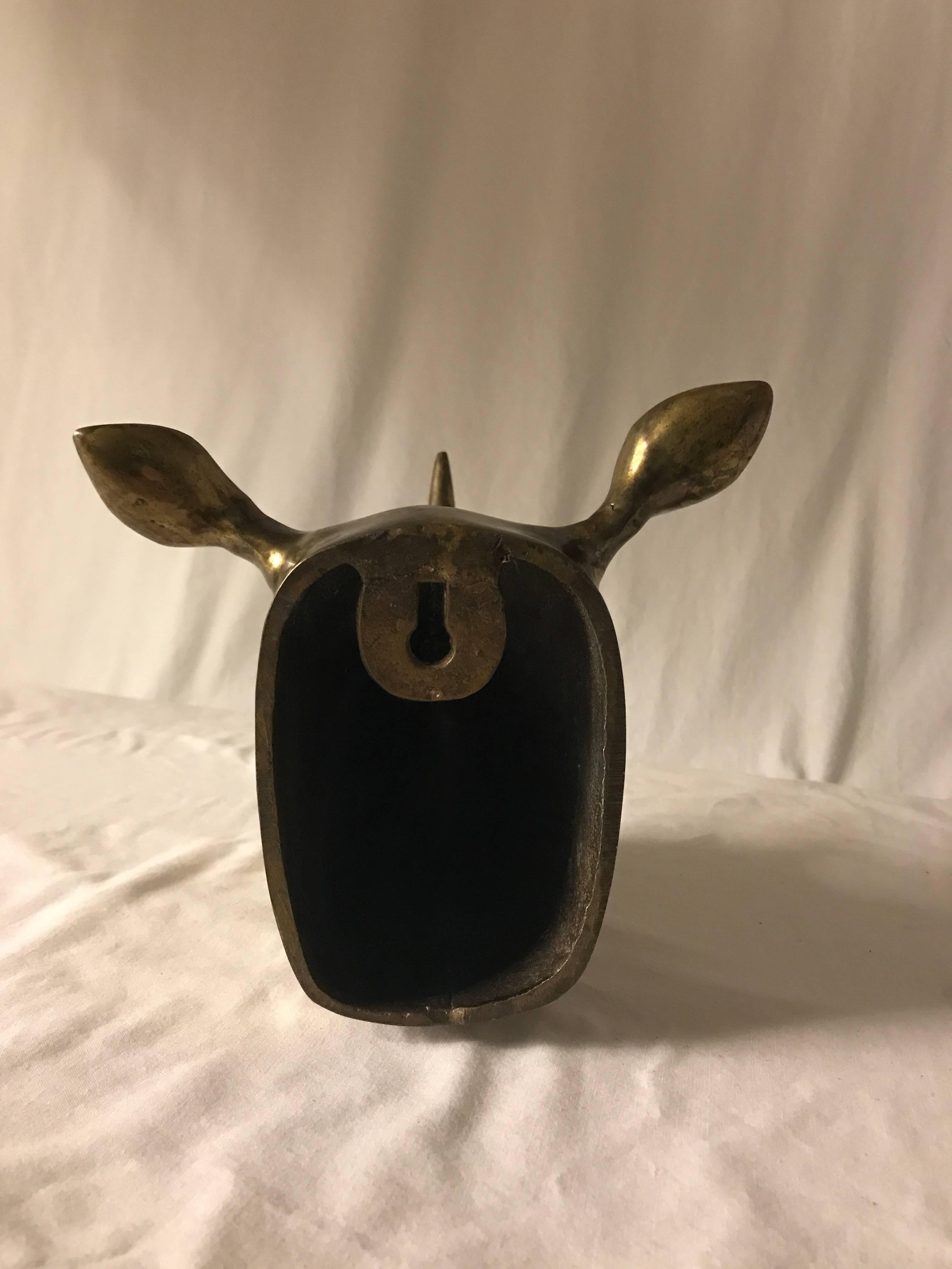 Brass Mid-Century Drexel Heritage Hanging Rhino Trophy In Excellent Condition In Raleigh, NC