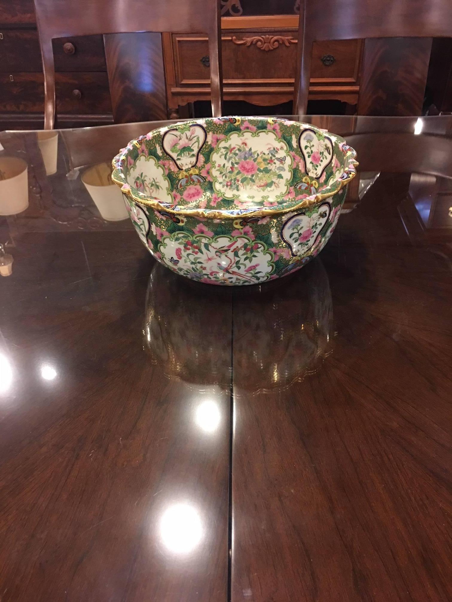 Chinese Canton Style Famille Rose Porcelain Punch Bowl 3