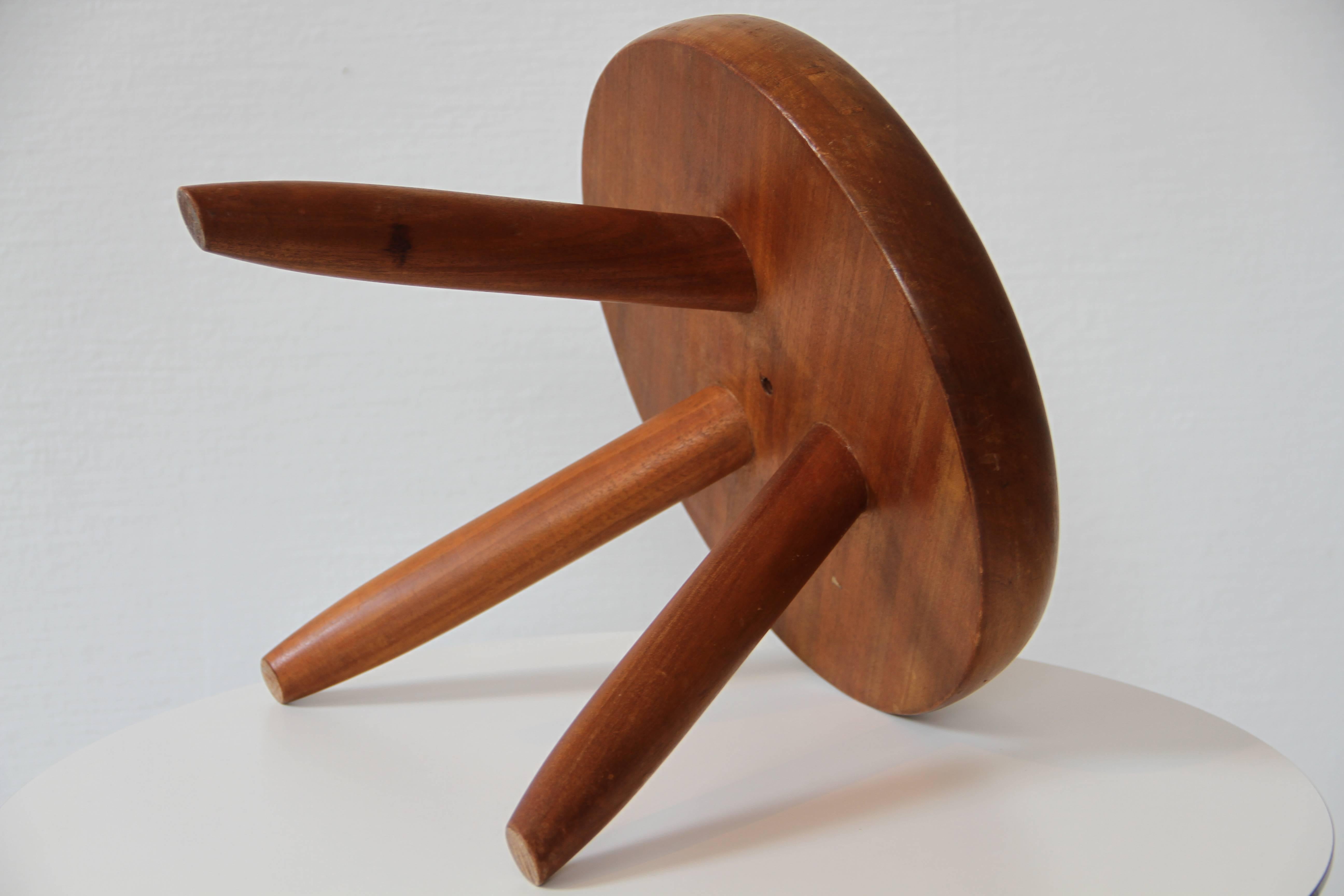 Set of Two Charlotte Perriand Genuine Mahogany Low Tripod Stools In Good Condition In Paris, FR