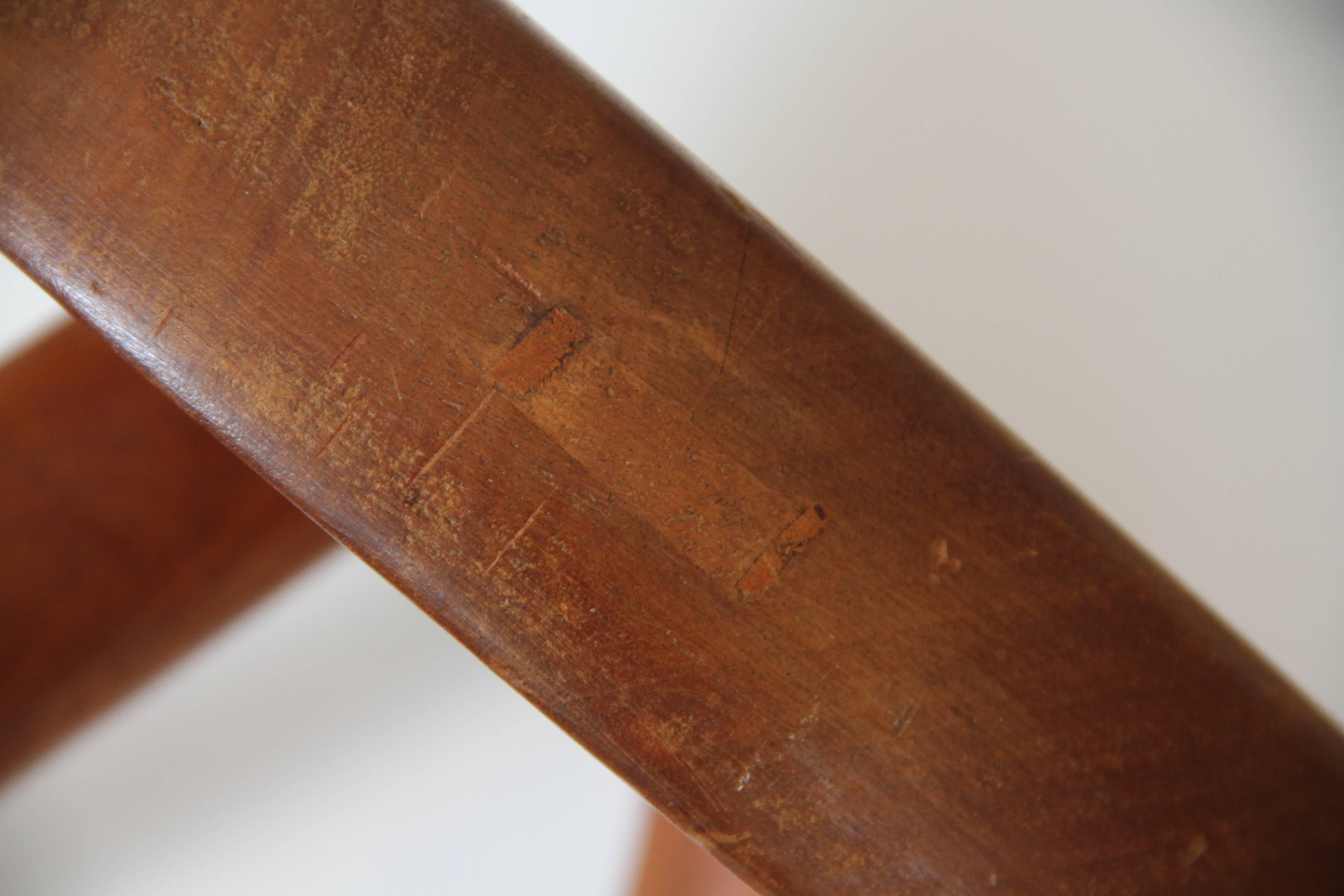 Mid-20th Century Set of Two Charlotte Perriand Genuine Mahogany Low Tripod Stools