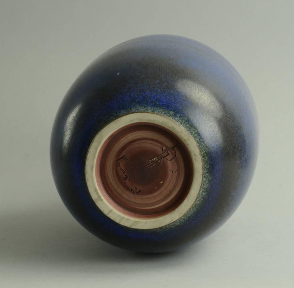 Glazed Very Large Vase with Blue Haresfur Glaze by Berndt Friberg For Sale