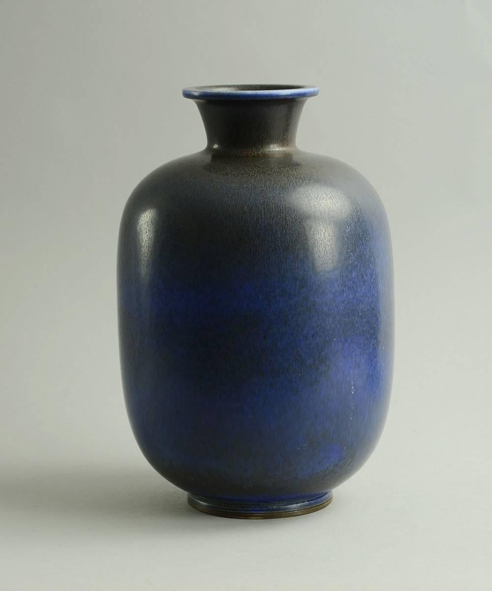 Swedish Very Large Vase with Blue Haresfur Glaze by Berndt Friberg For Sale