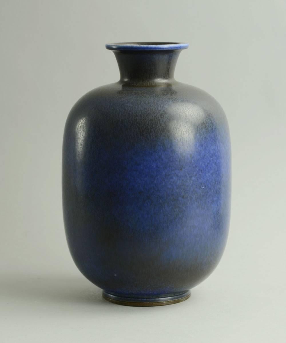 Scandinavian Modern Very Large Vase with Blue Haresfur Glaze by Berndt Friberg For Sale