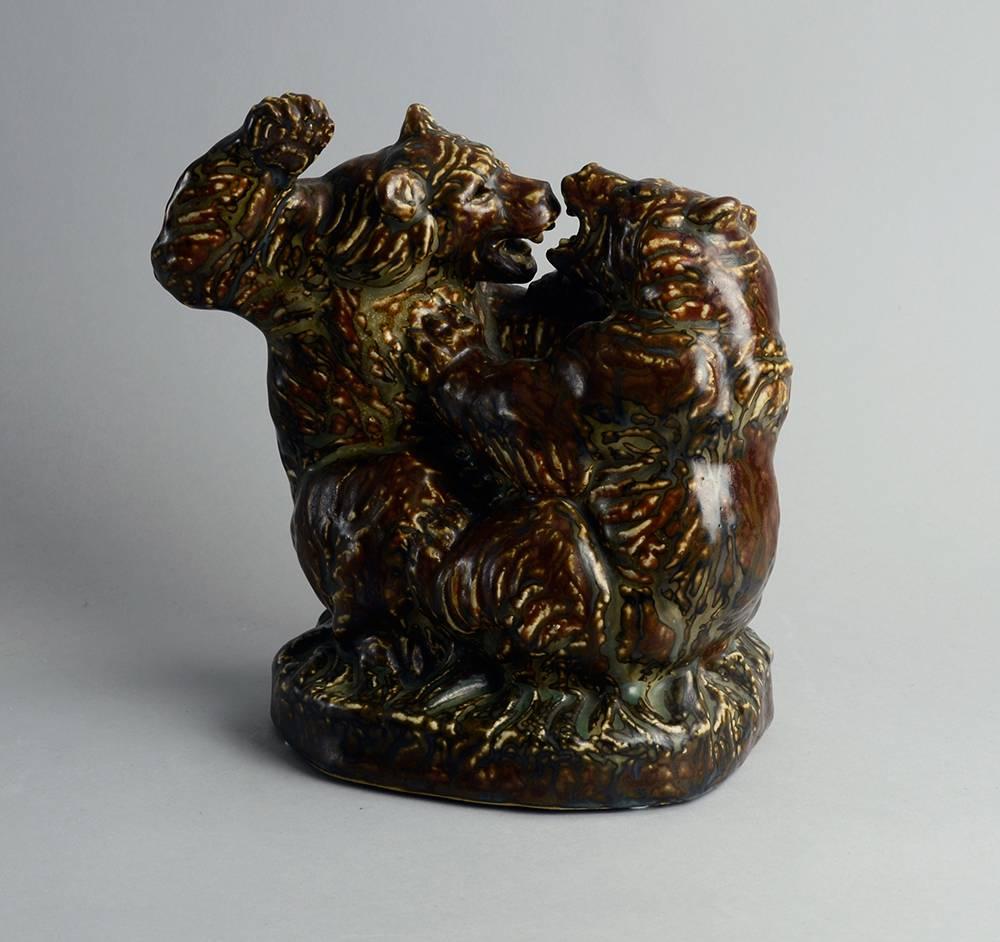 Glazed Figure of Two Fighting Bears by Knud Kyhn for Royal Copenhagen For Sale