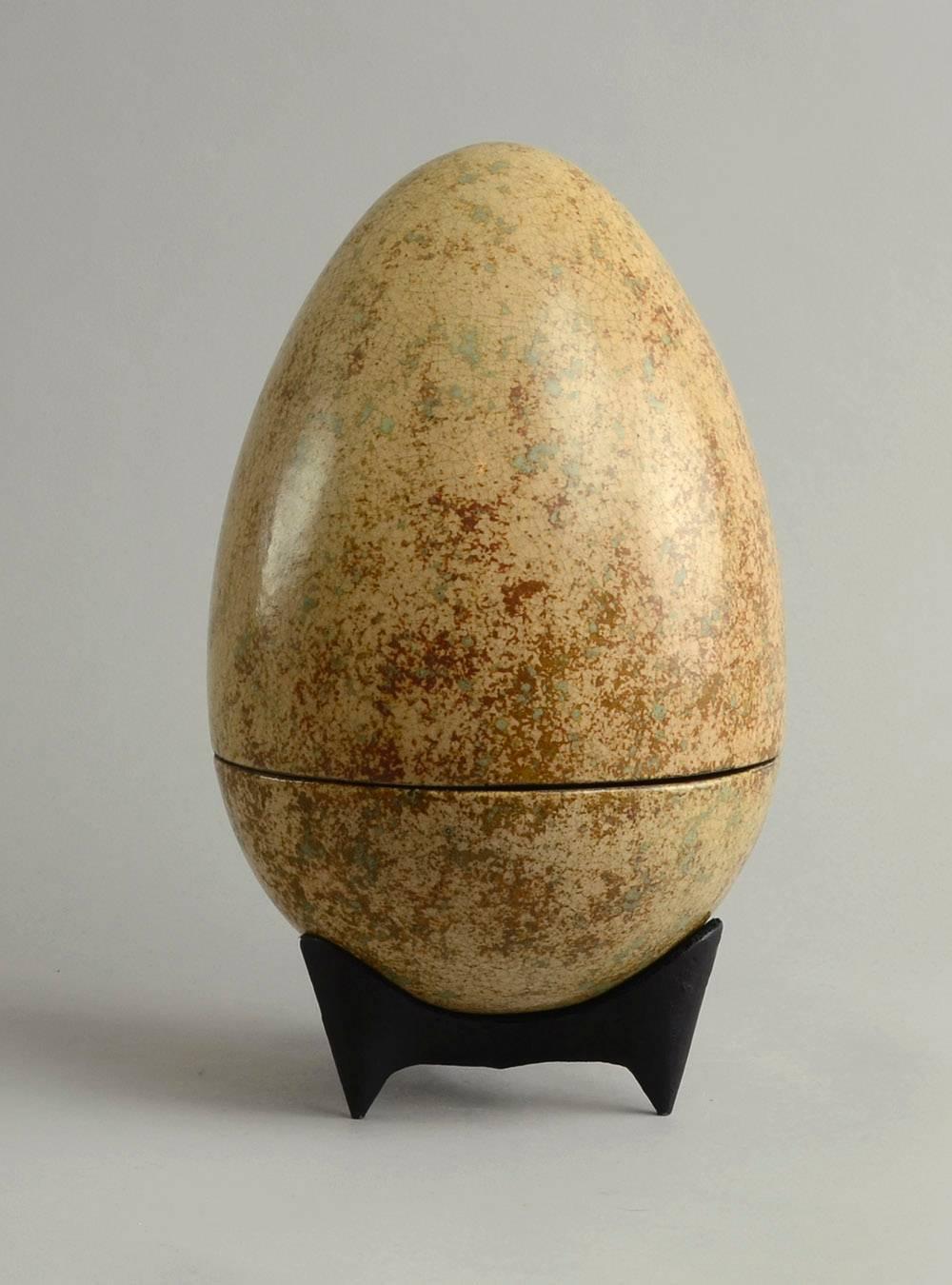 Mid-Century Modern Egg-Shaped Stoneware Jar on Iron Base by Hans Hedberg For Sale