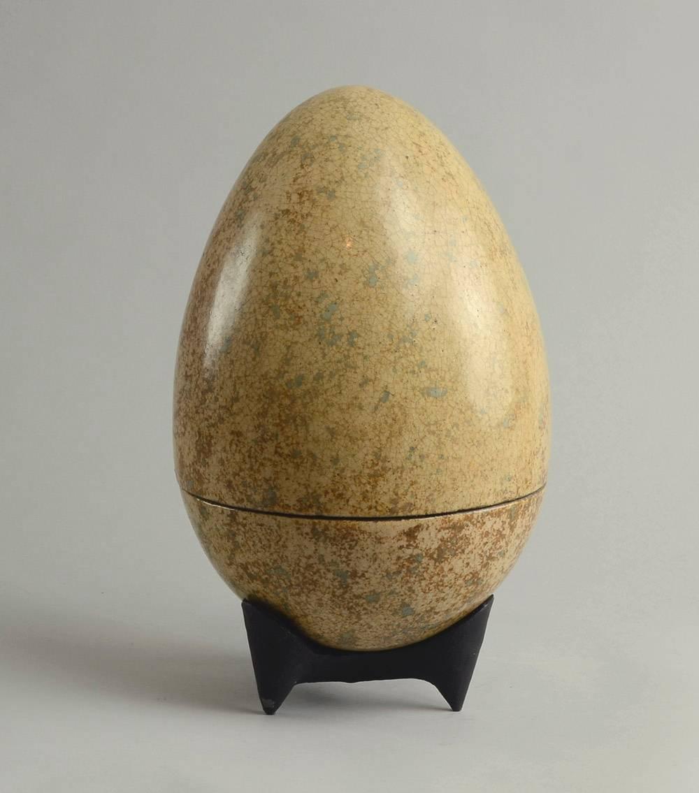 20th Century Egg-Shaped Stoneware Jar on Iron Base by Hans Hedberg For Sale