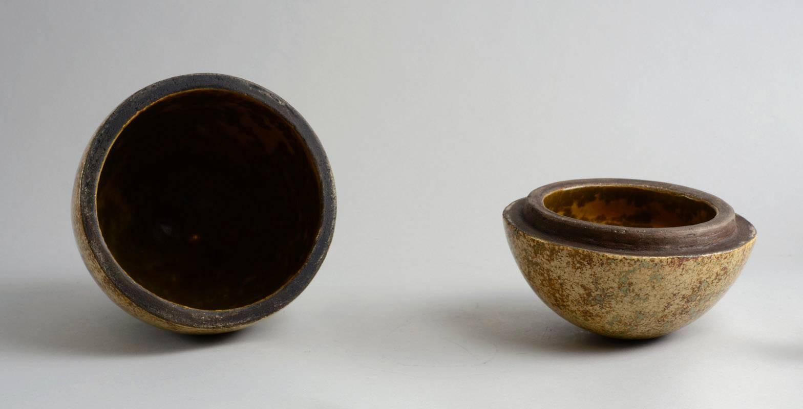 Ceramic Egg-Shaped Stoneware Jar on Iron Base by Hans Hedberg For Sale