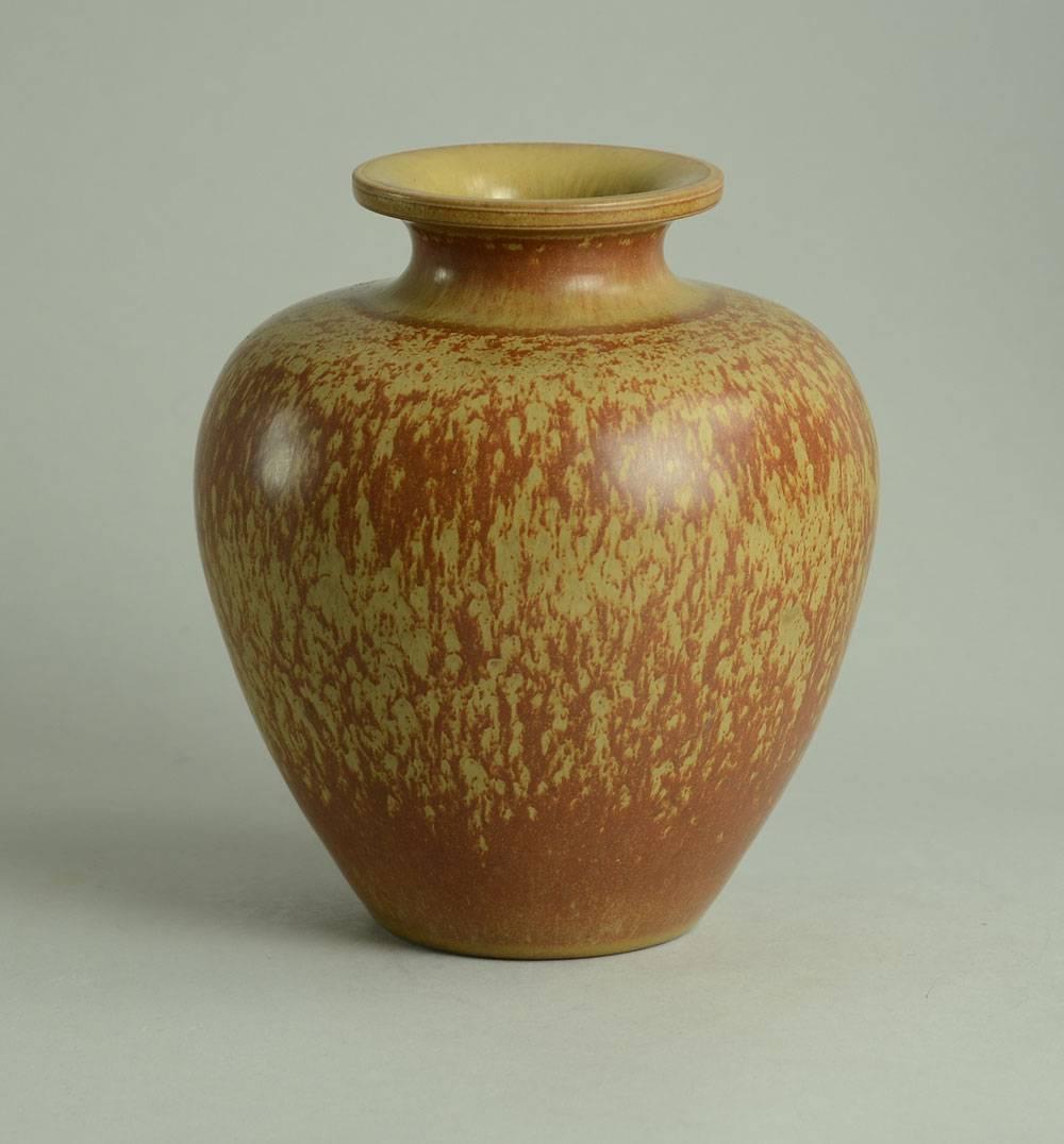 Scandinavian Modern Stoneware Vase with Reddish Brown Streaky Matte Glaze by Gunnar Nylund