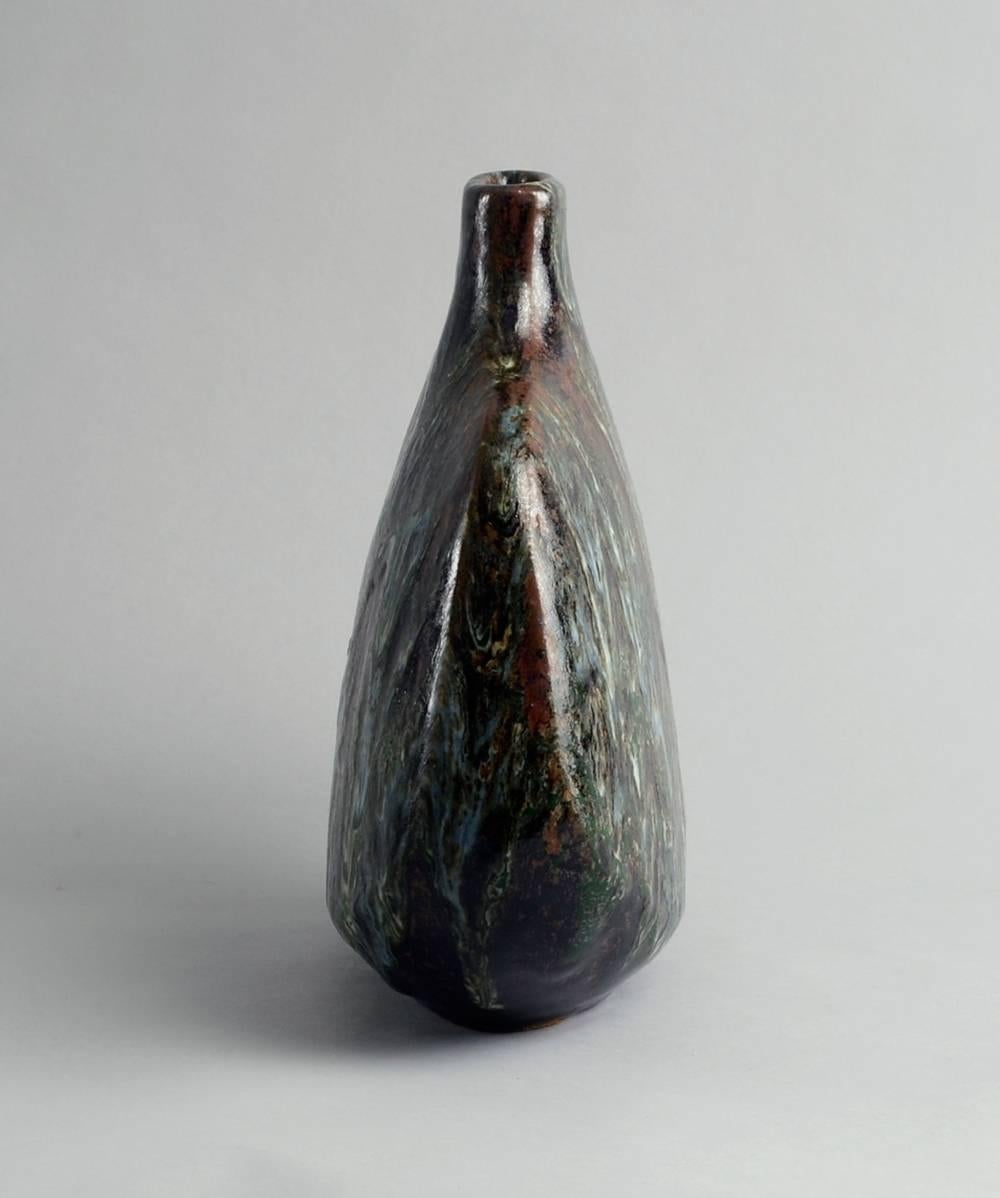 Norwegian Stoneware Vase with Dripping Brown and Gray Glaze by Erik Ploen For Sale