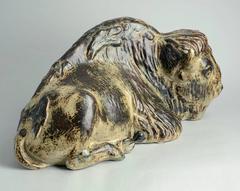 Monumental Stoneware Bison Figure by Karl Larsen for Royal Copenhagen