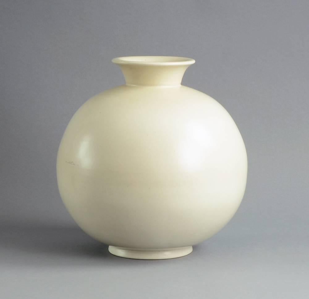 Swedish Large Round Vase with White Glaze by Gunnar Nylund for Rörstrand