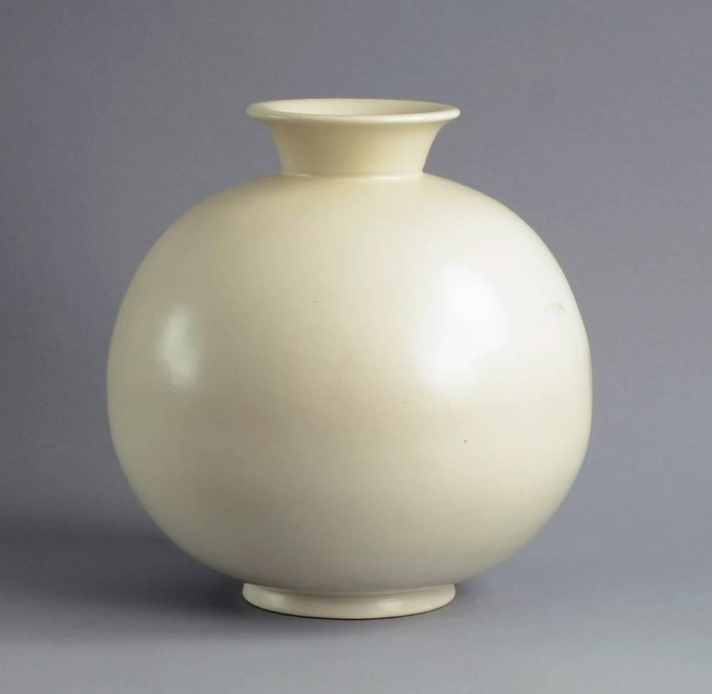 Glazed Large Round Vase with White Glaze by Gunnar Nylund for Rörstrand