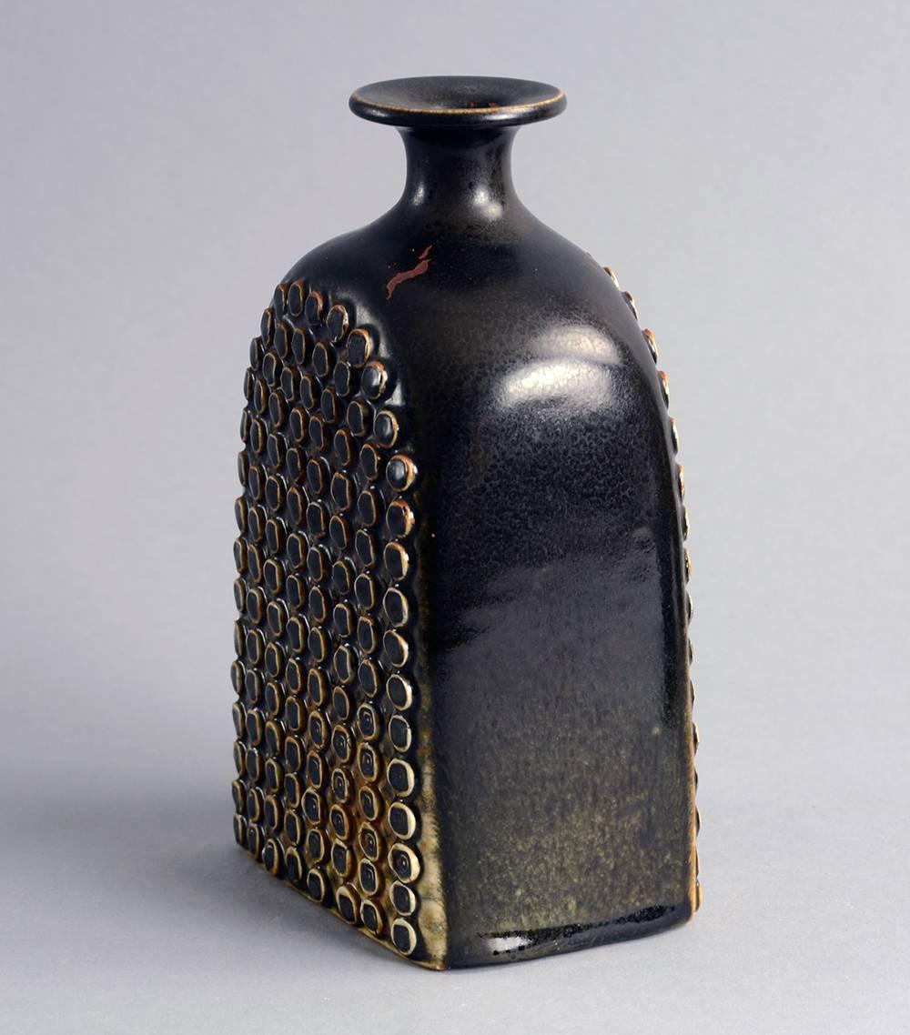 Swedish Bottle Vase with Brown Glaze by Stig Lindberg for Gustavsberg