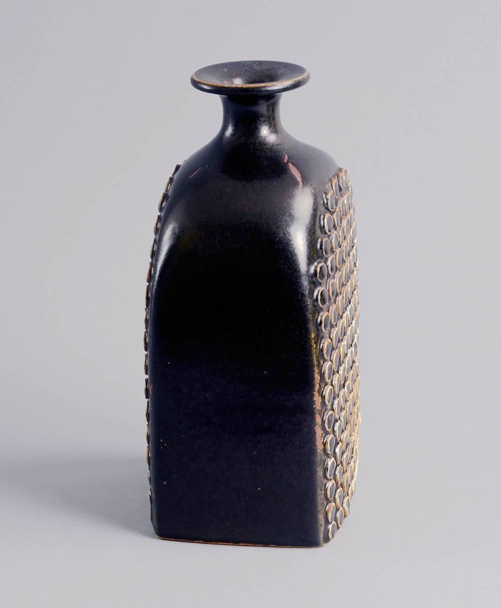 Scandinavian Modern Bottle Vase with Brown Glaze by Stig Lindberg for Gustavsberg