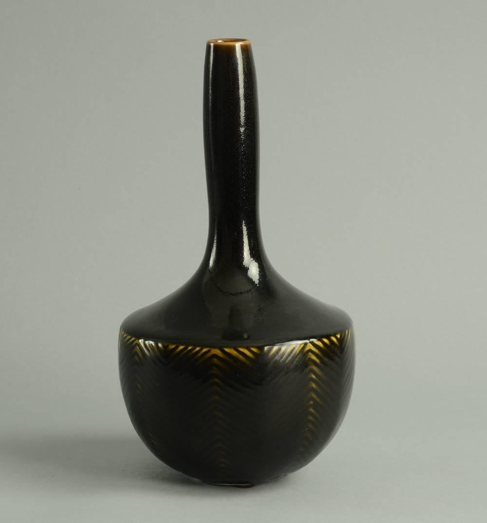 Scandinavian Modern Vase with Glossy Black Tenmoku Glaze by Axel Salto For Sale