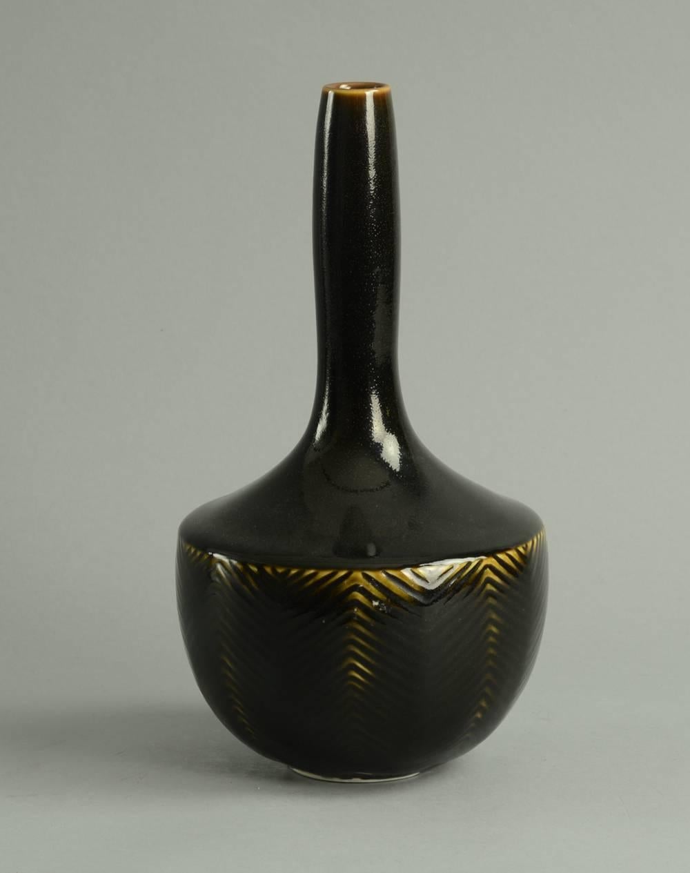 Glazed Vase with Glossy Black Tenmoku Glaze by Axel Salto For Sale