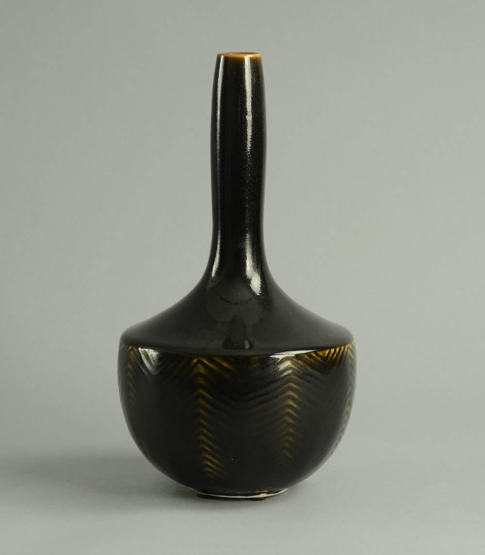 Stoneware vase with glossy tenmoku glaze in black and brown, 1960s.