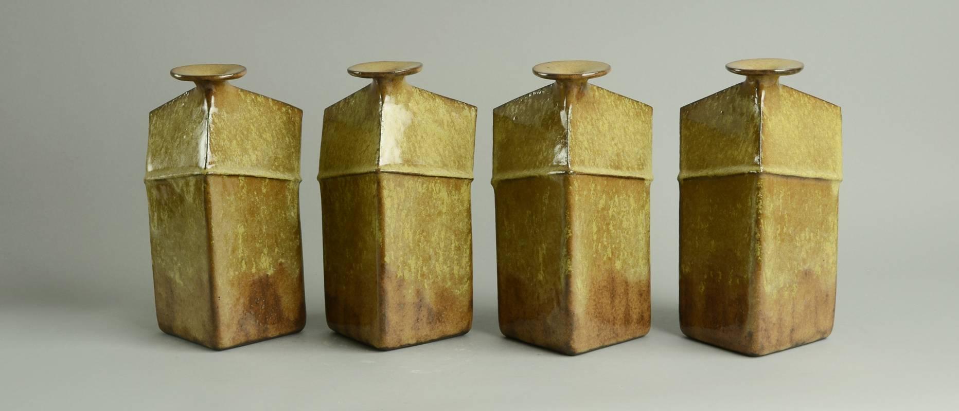 Glazed Set of Four Bottle Vases by Rolf Overberg For Sale