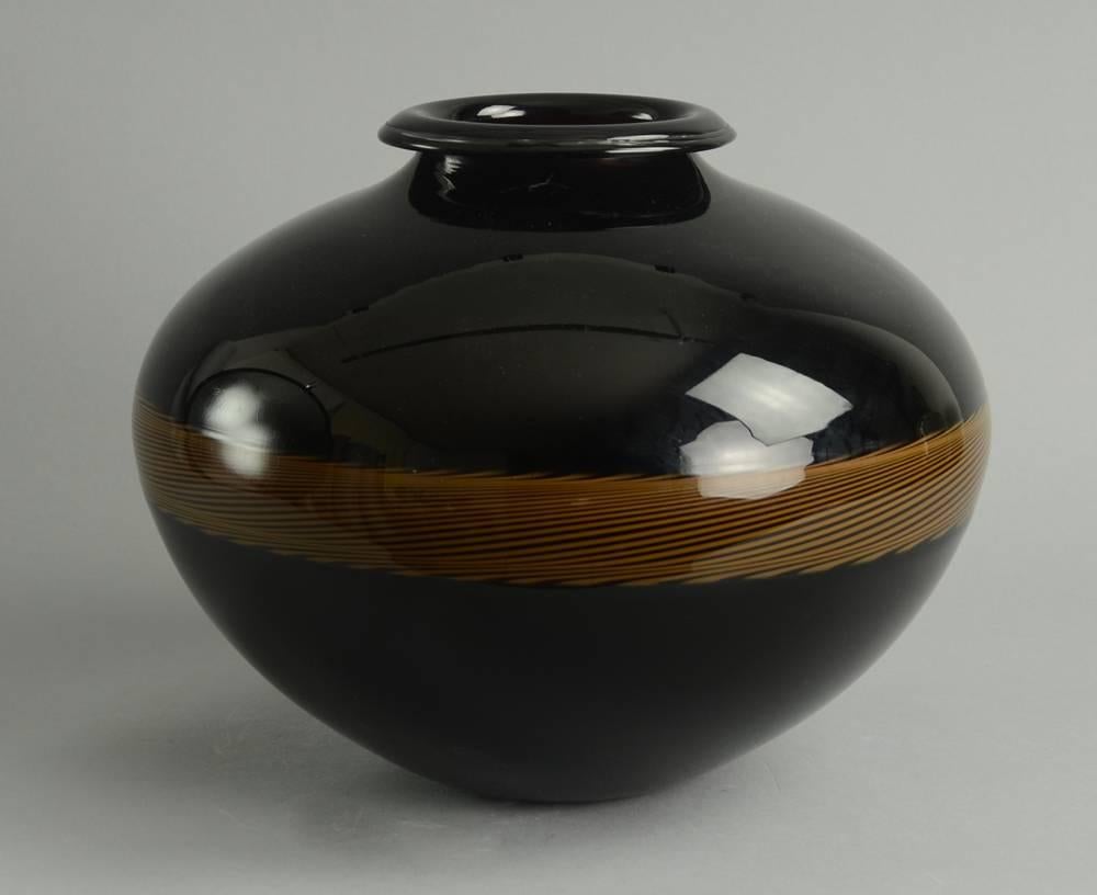 Lino Tagliapietra, Effetre International, Murano, Italy, "Incalmo" handblown glass vase in black and copper-brown glass, 1982.