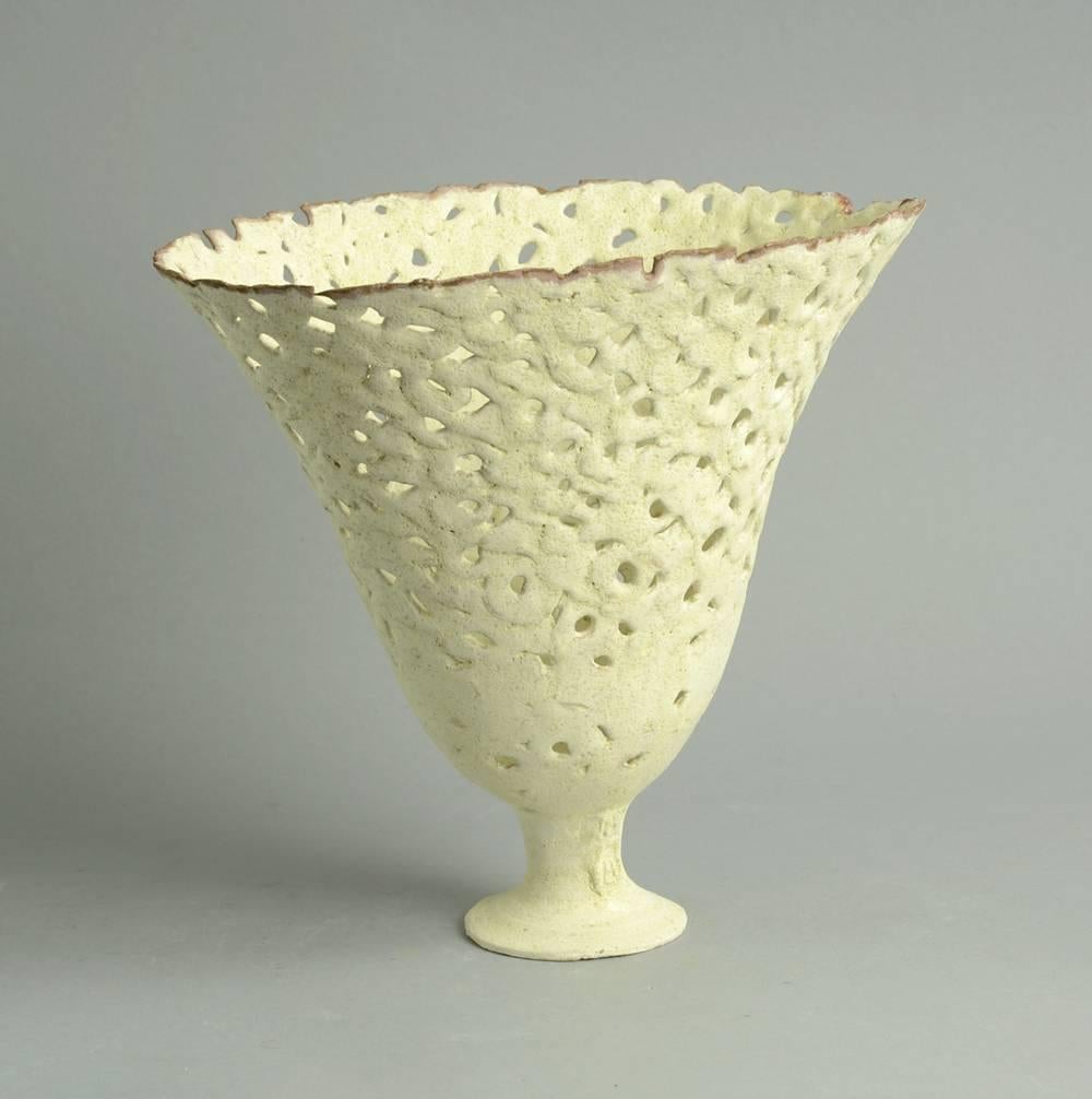 Mid-Century Modern Early Unique Stoneware Vase with matte white glaze by Ursula Morley Price