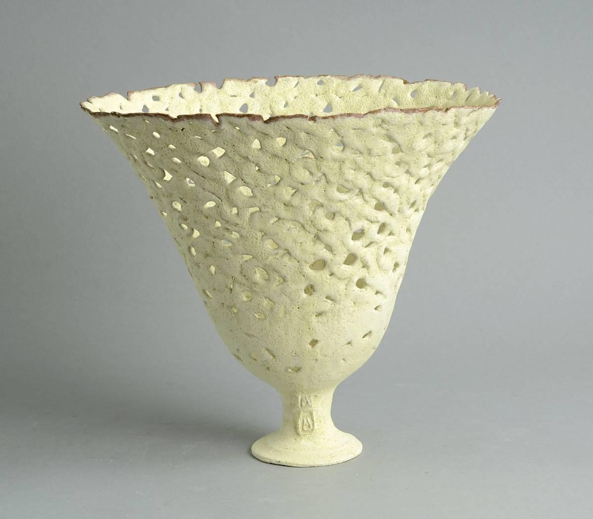 English Early Unique Stoneware Vase with matte white glaze by Ursula Morley Price