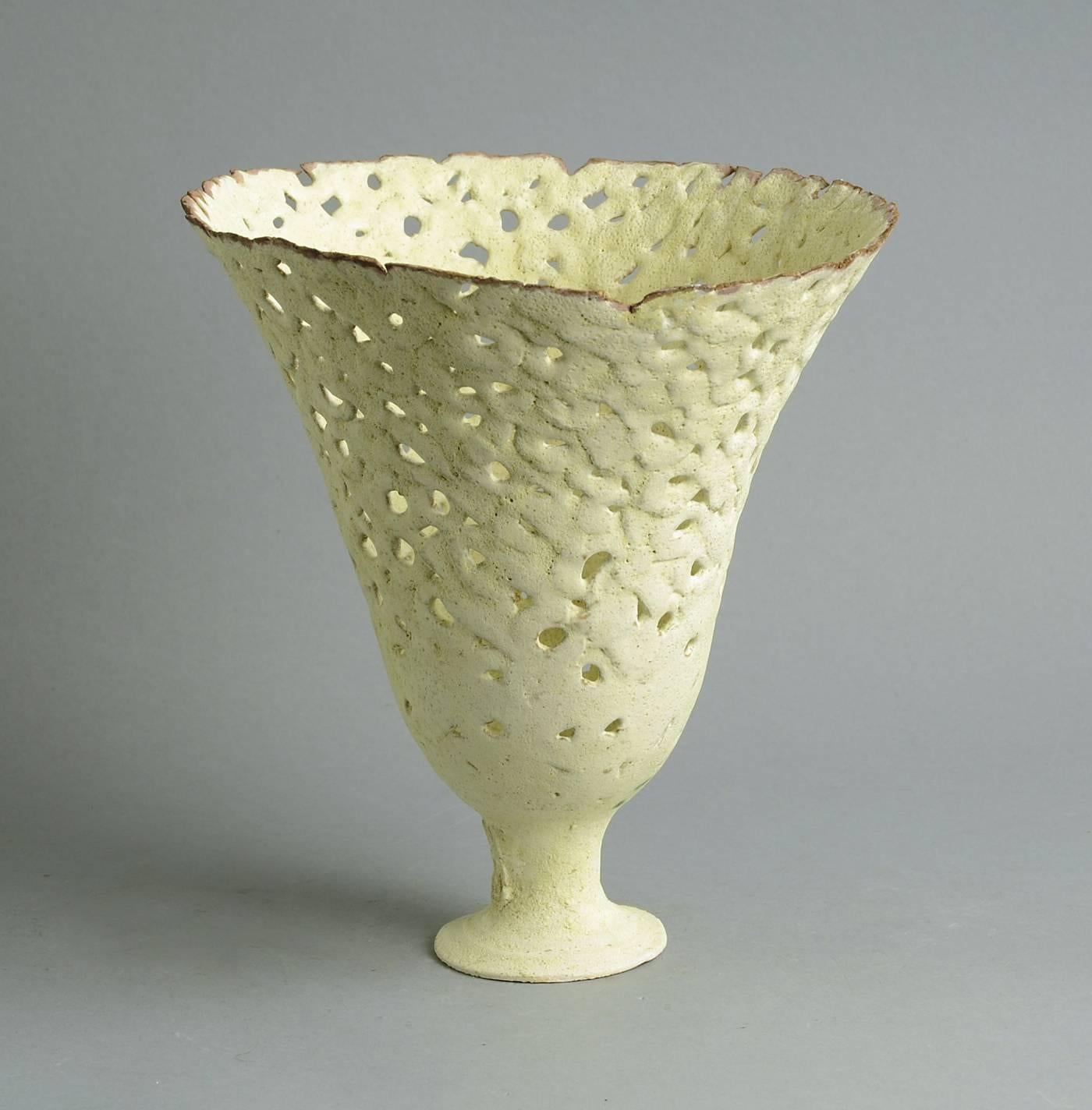 Glazed Early Unique Stoneware Vase with matte white glaze by Ursula Morley Price