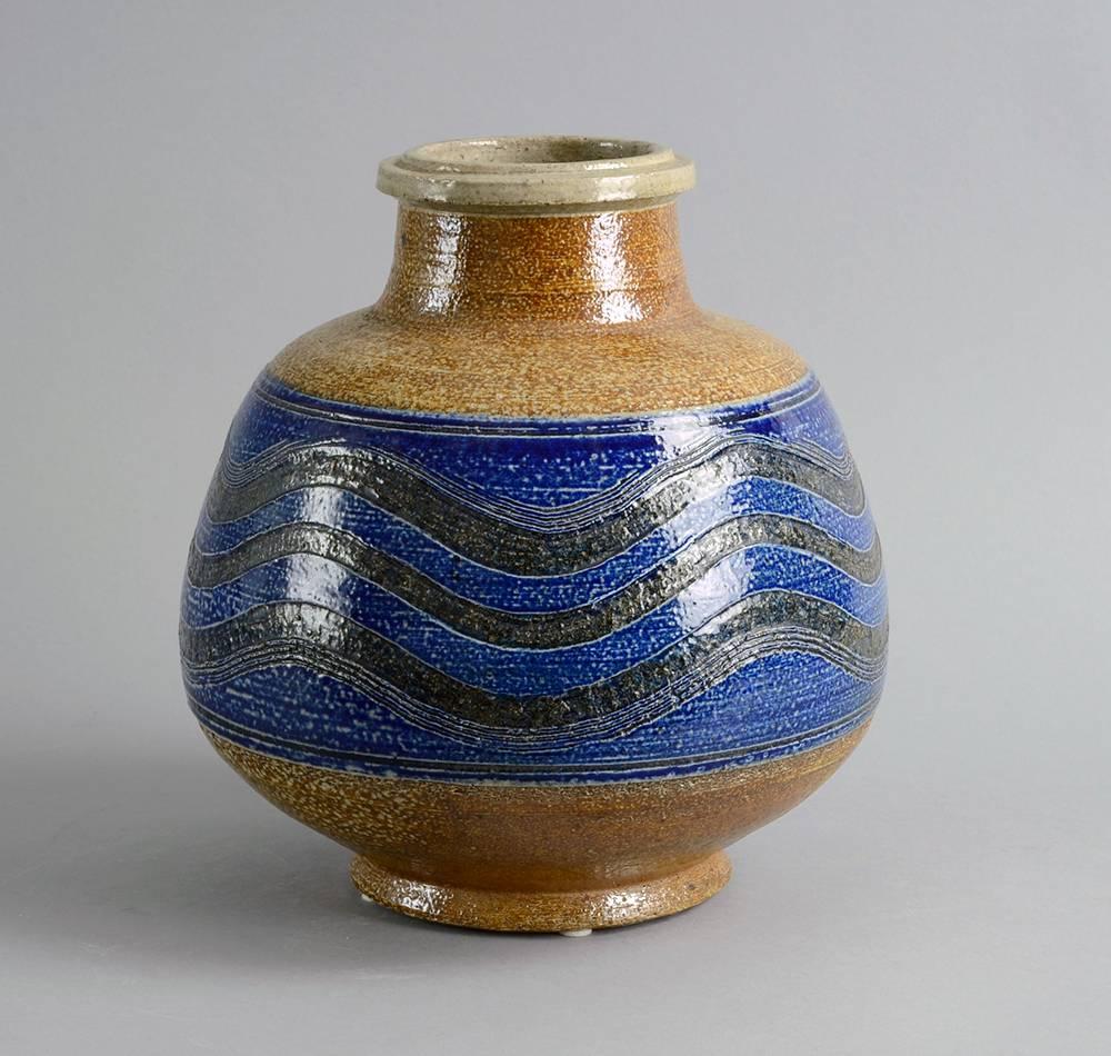 Glazed Large Stoneware Vase by Nils Kahler, Kahler Keramik, 1950s-1960s For Sale