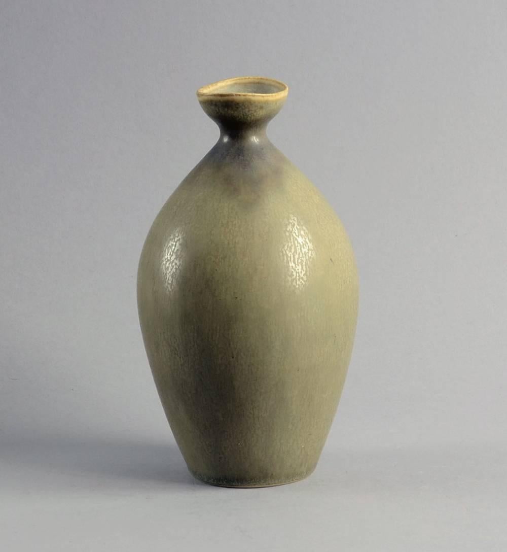 Glazed Group of Vases with Pale Olive Haresfur Glaze by Palshus, Denmark, 1950s-1960s For Sale