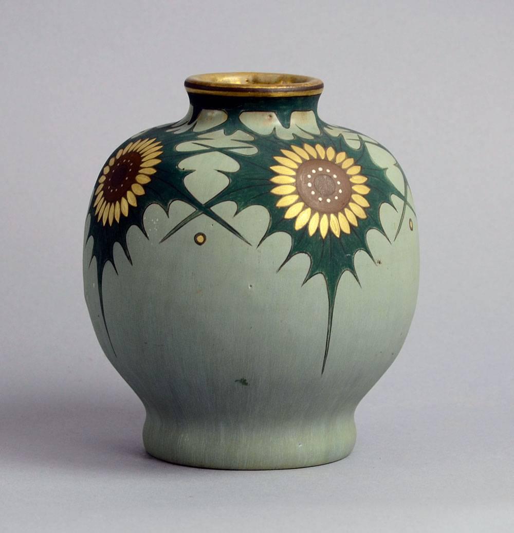 Hand-Painted stoneware vase by Carl Halier, Patrick Nordstrom and Gustav Kohl In Excellent Condition In New York, NY