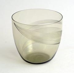 Pair of Engraved Vases in Smoke Colored Glass by Kaj Franck for Nottsjo