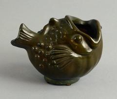 Art Nouveau Fish Shaped Vessel in Disko Metal by Just Andersen, 1930s