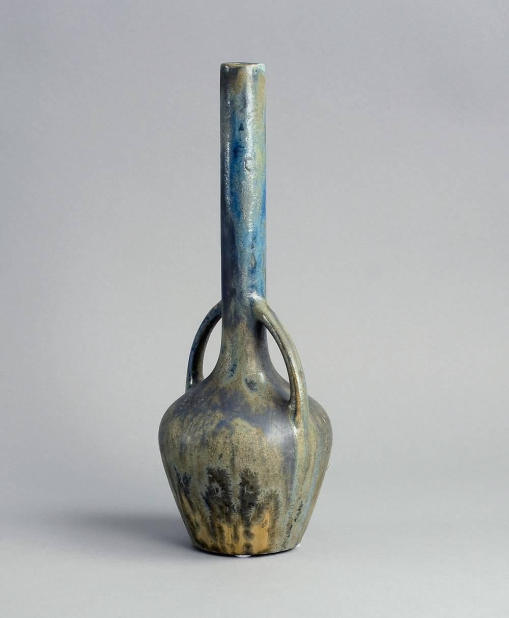 French Art Nouveau Stoneware Vase with Crystalline Glaze by Pierrefonds, France For Sale