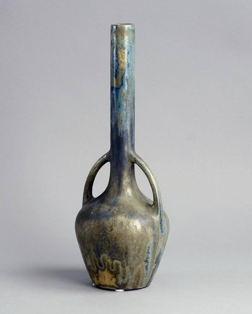 Glazed Art Nouveau Stoneware Vase with Crystalline Glaze by Pierrefonds, France For Sale