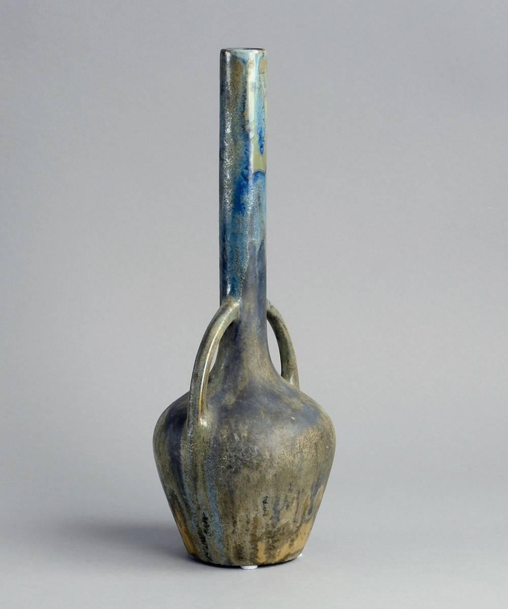 Art Nouveau Stoneware Vase with Crystalline Glaze by Pierrefonds, France In Excellent Condition For Sale In New York, NY