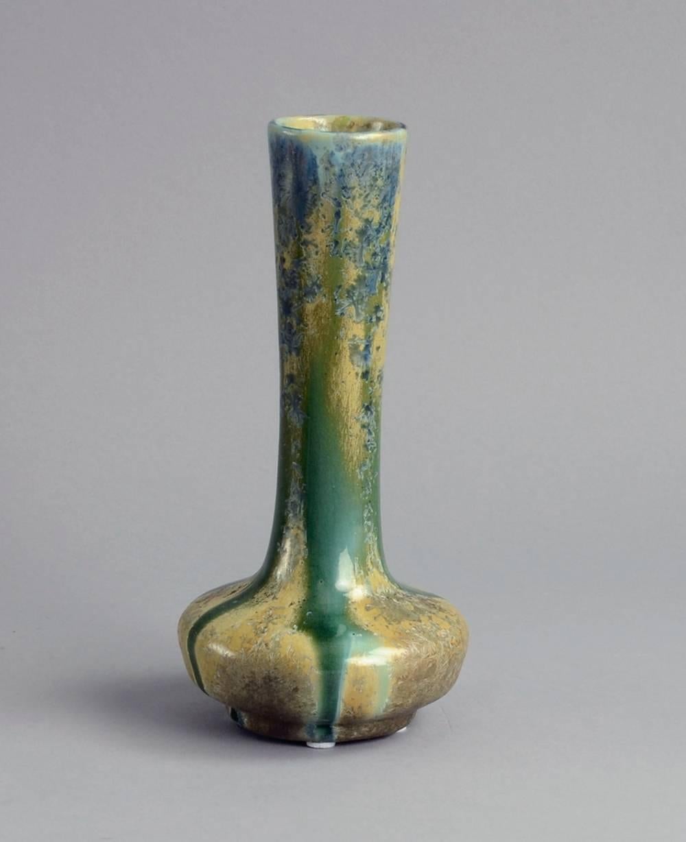 Glazed Art Nouveau Stoneware Vase with Dripping Glaze by Pierrefonds, France For Sale