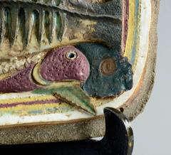 Unique Stoneware Plaque with Fish in Relief, by Tyra Lundgren for Gustavsberg