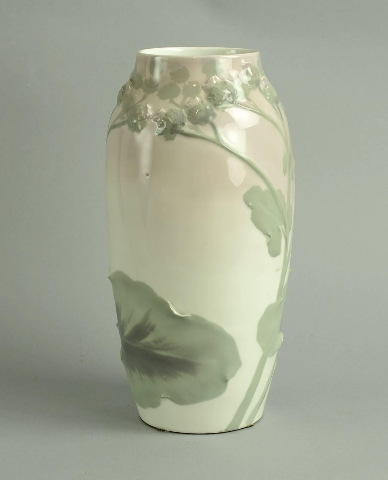 Glazed Art Nouveau Porcelain Vase with Thistle Relief by Rörstrand, circa 1910s-1920s