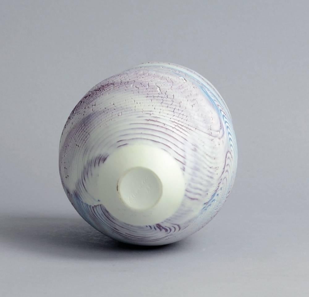 Scandinavian Modern Porcelain Vase with Pink and Blue Glaze by Kristin Andreasson, 1988 For Sale